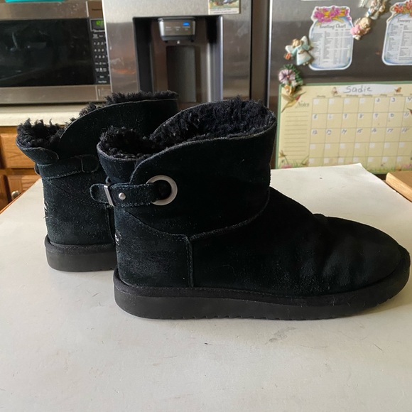 UGG Koolaburra Black Leather Sheepskin Lining Mid Calf Boots - Picture 2 of 7